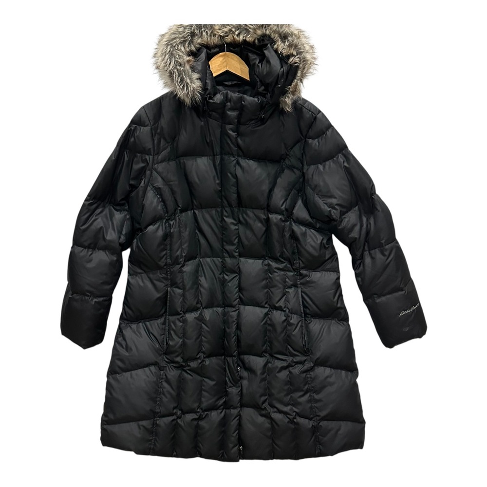 Eddie Bauer Lodge Down Parka Women's XXL Black Faux Fur Hood Winter Coat